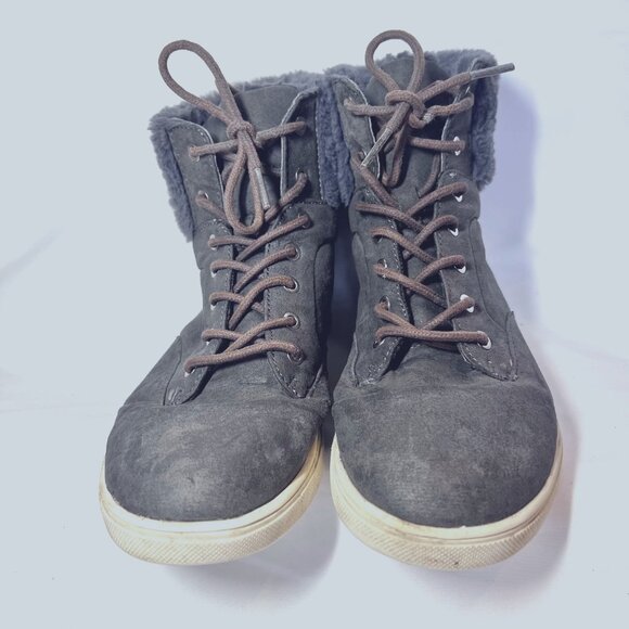 Justice-Women's Faux Fur Size 9 Gray Booties-Lace Up-Warm-School- - Picture 10 of 15